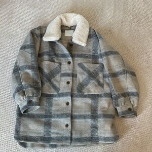 Lucky Brand Gray Plaid Puffer Jacket with Sherpa Collar